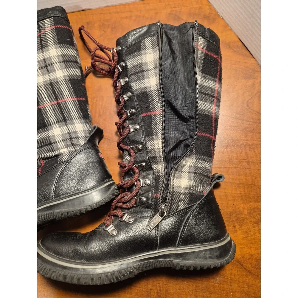 Pajar Canada‎ Women's Winter Combat Boots Black Plaid Leather Size 7-7.5 Flaw